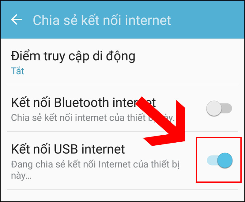 Chọn Kết nối USB Internet.